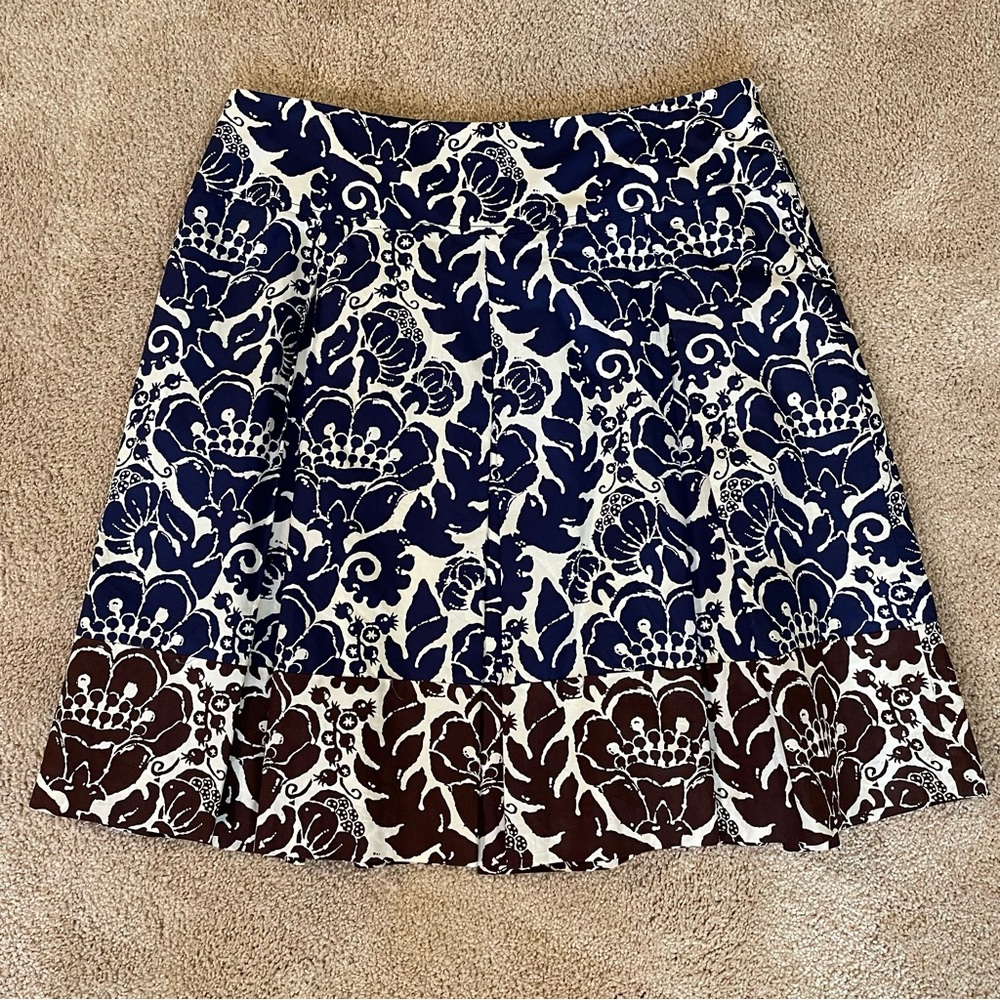 Trina Turk Navy Brown White Floral Skirt Size 10 - Picture 2 of 8